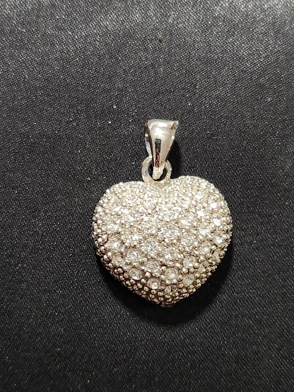 Silver Tone Crystal Pavé Heart Pendant - Women Jewelry